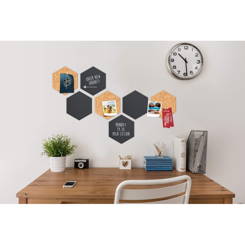 Securit Hexagon Shaped Wall Mounted Cork Board & Chalk Board