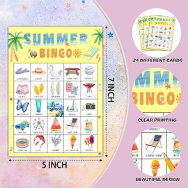 Foosproea Summer Bingo Cards, Hawaiian Bingo Games for 24 Players, Summer Games for Family Friends Large Group Activities, Tropical Summer Party Favors Supplies Decorations(20)