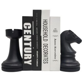 Carchistan Chess Bookends Novelty Book Holders, Decorative Book Ends Modern Bookends Stoppers for Shelves, Black Heavy Duty Book Ends for Shelves Office Desk Decoration, Resin, 7" x 7"