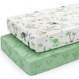 Yukkidds Travel Cot Sheets 95x65cm Fitted Travel Cot Mattress Sheet 2 Pack Super Soft & Breathable Microfiber Green Elephant