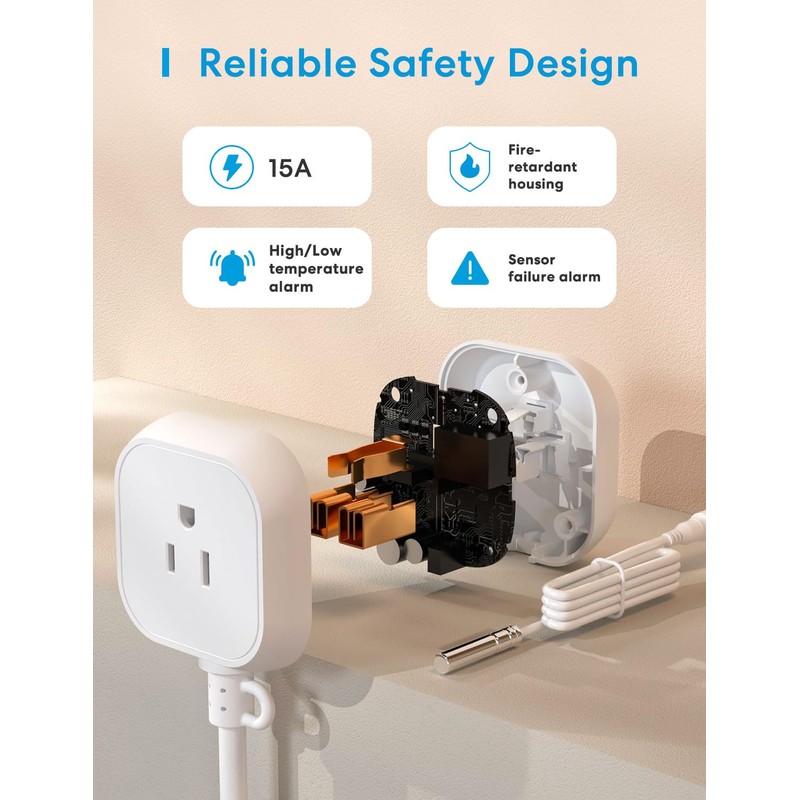 meross Smart Temperature Controller 15A 1800W, Smart Wi-Fi Thermostat Controlled