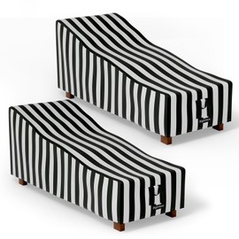 Hptmus 2Pcs Outdoor Chaise Lounge Covers - Patio Chaise Lounge Covers Waterproof Heavy Duty Outdoor Lounge Chair Covers Patio Furniture Covers, 84" L x 32" W x 32" H/Black&White Stripe