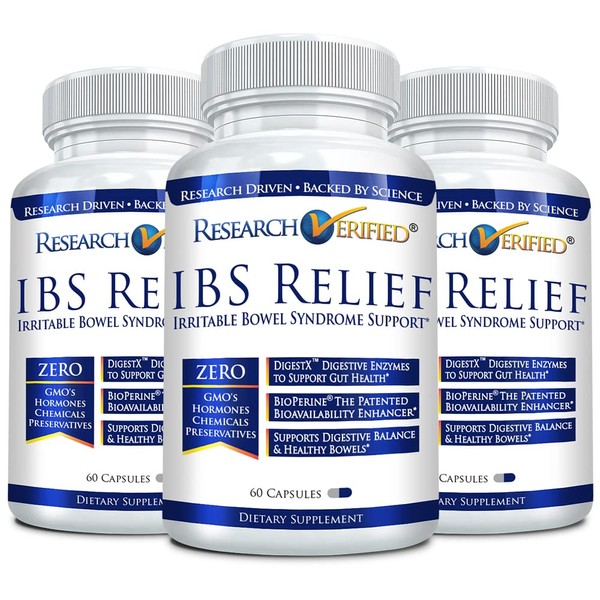 Research Verified IBS Relief: Fast, Safe, Effective Relief from Irritable Bowel Syndrome – with Bioperine, Natural Digestive Enzymes to Aid Digestion and Reduce Abdominal Discomfort, 180 Capsules