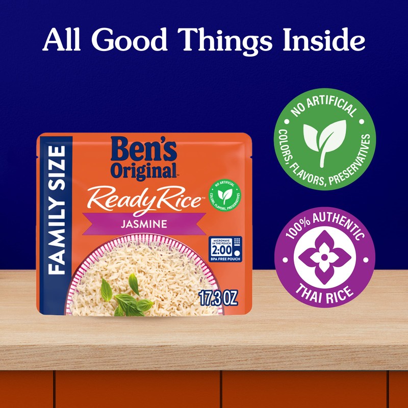 BEN'S ORIGINAL Ready Rice Jasmine Family Size Rice, Easy Dinner