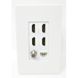 RiteAV - 4 Port HDMI 1 Coax Cable TV- F-Type 1 Cat6 Ethernet White 1 Gang [Screwless] Wall Plate
