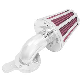 HCmotorku Air Cleaner Filter 90° Forward-Facing Intake Kit CNC Fit for Harley Touring Softail Dyna Sportster XL (Chrome Housing Red Element, B For Touring 00-07,Softail 00-15,Dyna 00-17)
