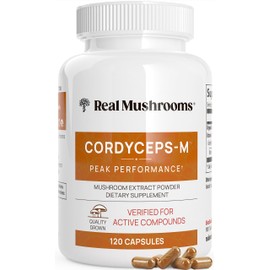 Real Mushrooms Supplement Capsules – Cordyceps Mushroom Powder Rich in Beta Glucans - Mushroom Pills Cordyceps – for Daily Wellness Support – Vegan, Non-GMO. 120 ct Cordyceps Extract Pills