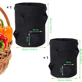 YUEcthynous Pack of 2 Strawberry Plant Bags, 7 Gallons/5 Gallons with Handles, Durable Breathable Bag, Vegetable Grow Bag, Plant Bag with Circular Opening for Strawberries, Vegetables, Black