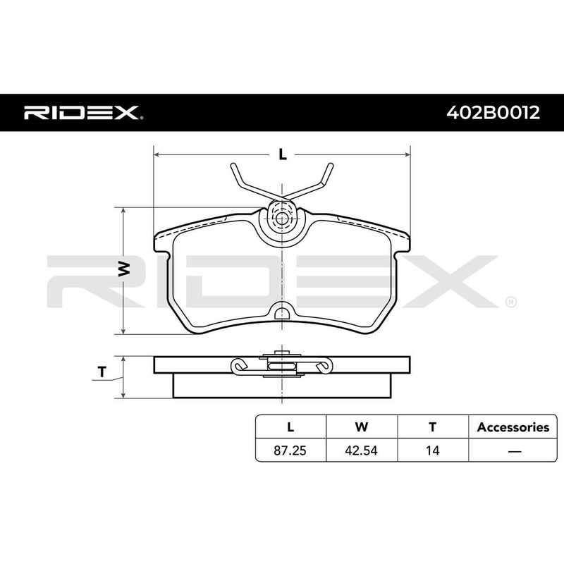 RIDEX Brake Pads 402B0012 Front 14.7 mm 87.2 mm 42.5