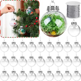 Wettarn 50 Pcs Clear Christmas Ornaments Balls Plastic Fillable Ornament for DIY Crafts Decoration Hanging Transparent Balls with Lid and Rope for Xmas Tree New Year Wedding Party Decor (2.36 Inch)