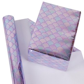 RayofSun Mermaid Scale Wrapping Paper with Metallic Foil Shine for Girls Kids - 17 Inch X 32 Feet Birthday Wrapping Paper Roll for All Occasions, Birthday, Baby Shower Present Wrap Paper