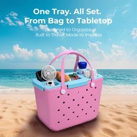 ZYTONGMAO ZYTONGMAO Tote Topper Tray Accessories for Bogg Bag Large Only C Waterproof EVA Table Top Organizer Lid with Cup Holder, Snack, Phone & Drink Holders for Beach, Pool, Picnic, Travel (Sky Blue)