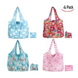 Cisixin Pack of 4 Foldable Shopping Bags, Environmentally Friendly Shopping Bag, Portable Reusable Handbag, Shopper Bags, Large Capacity Carry Bag