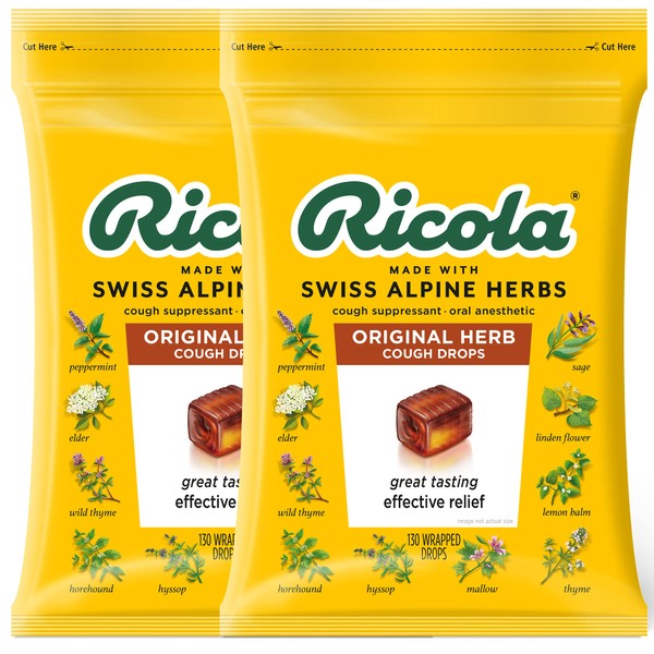 Ricola Original Herb Bag | Cough Suppressant Throat Drops | Naturally Soothing Long-Lasting Relief - 130 Count (Pack of 2)