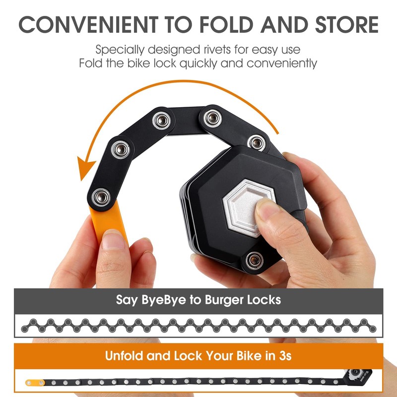 ICOCOPRO Folding Lock, 85 cm Bicycle Lock with Key &