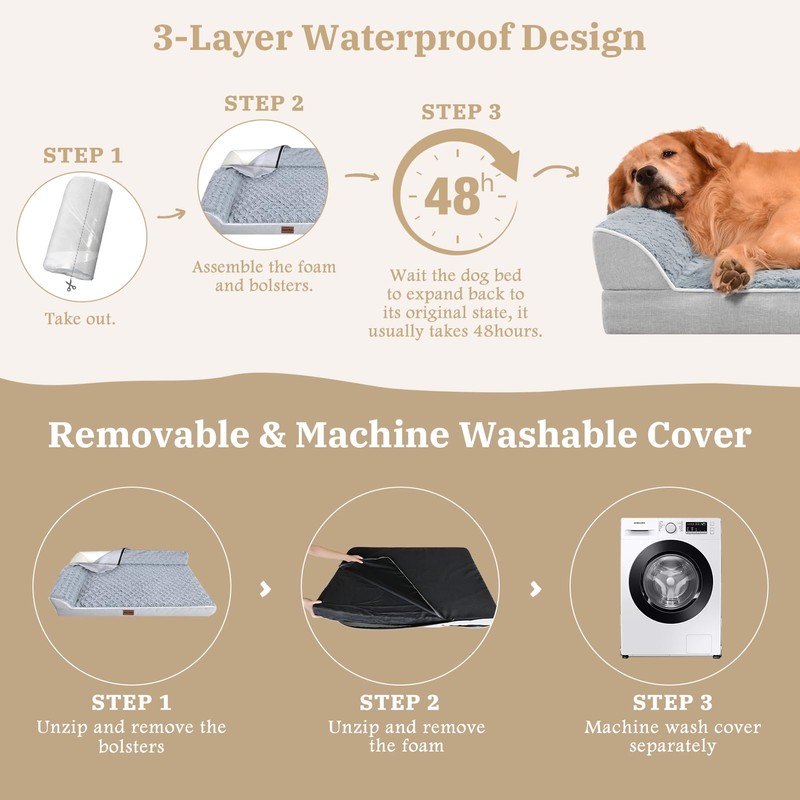 Comfort Expression Orthopedic Dog Bed for Large Dogs, Waterproof Dog