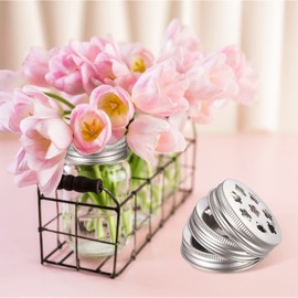 12 Pcs Mason Flower Jar Holder Lid Metal Flower Lid Insert Mason Grid Organizer Insert for Regular Mouth Canning Jars