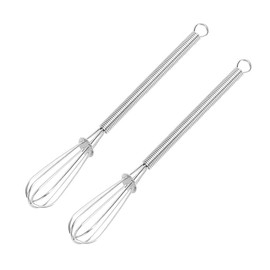 Lelasety Stainless Steel Mini Whisk Set of 2, Small Wire Hand Whisks, Kitchen Cookware for Cooking, Whisking, Blending, Beating, 5/7/8/10 inch