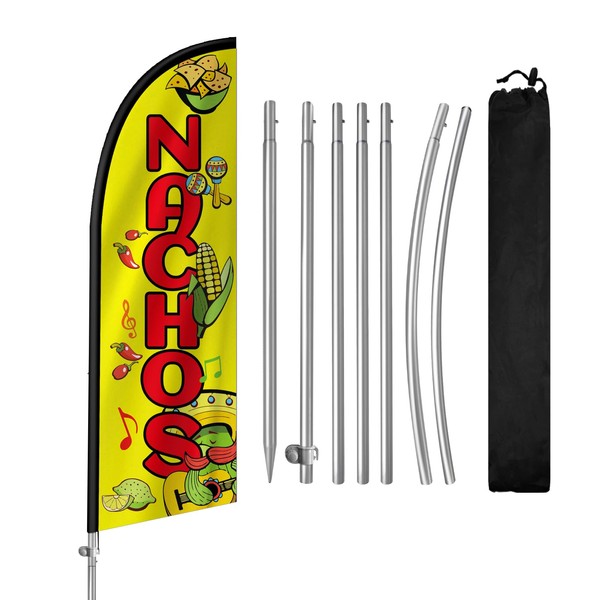 QSUM Nachos Flag for Business, Nachos Signs, 8FT Polyester Advertising