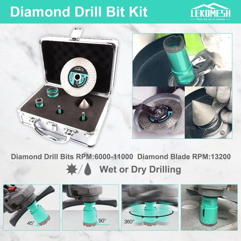 LEKOMESH Tile Hole Saw Kit for Porcelain Tile - (6/6/20/35+50mm