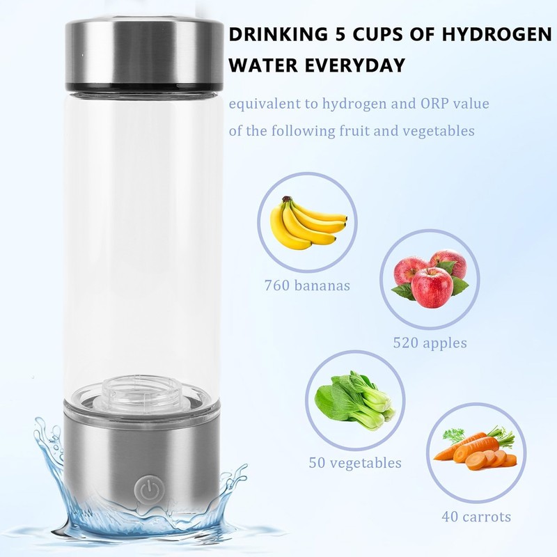 Hydrogen Water Bottle 450ml SPE PEM Technology 1300 to 1600ppb