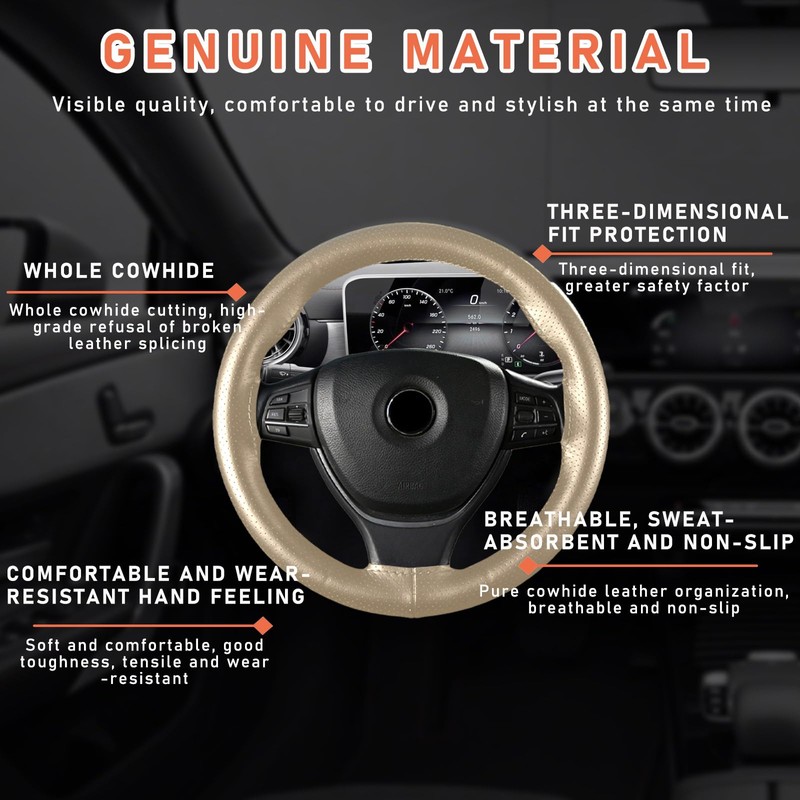 Dickno Car Steering Wheel Cover, Anti-Slip Stitch on Wrap Steering