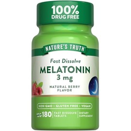 Nature's Truth Melatonina 3 mg | 180 tabletas de disolución rápida | Sabor natural de bayas | Vegetariano, sin OMG, sin gluten | Sabor natural de baya