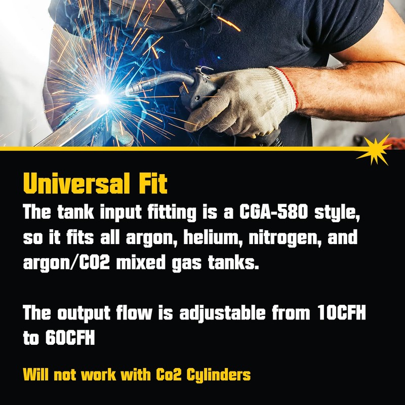 PrimeWeld Welding Flow Meter Regulator, CO2, Argon, Helium, Dual Meter,