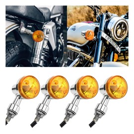 Motorcycle Round Turn Signal Lights, 4PCS 12V LED Bulbs Blinker Direction Indicator Lamp, Universal for Honda Shadow Suzuki Kawasaki Harley Yamaha (Silver/4PCS)