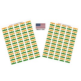 Made in USA! 100 Country Flag 1.5" x 1" Self Adhesive World Flag Scrapbook Stickers, Two Sheets of 50, 100 International Sticker Decal Flags Total (India)
