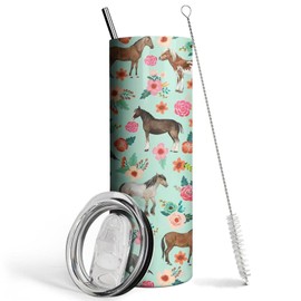 Ceovfoi 20 oz Horse Straw Tumbler with Handle, Cute Floral Horse Insulated Stainless Tumbler Coffee Cups Water Bottle CoffeeTravel,Horses Gifts for Women Horse Lovers Girls
