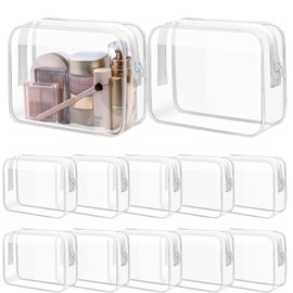 12 Pieces Clear Cosmetics Bags, Plastic Waterproof Toiletry Bags with Zipper, Travel Makeup Bag, TSA Approved Toiletry Carry Pouch for Bathroom and Organizing, Women Men