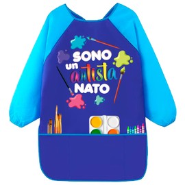 Painting Apron for Kids 3-7 Years Old Plastic Waterproof Painting Apron for Kids Girls 3 Pockets Long Sleeves for Painting in School Nursery Kitchen Home Design Artist Theme, Blue 2