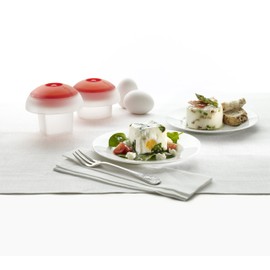 Lekue Ovo Egg Cooker Kit of 1 Square Egg Mold and 1 Round Egg Mold (Set of 2), Red (3402400SURU008)
