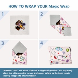 Juyanxy Self-Adhesive Magic Cloth Makeup Bag & Multi-Use Organizer|17.7"x17.7" Portable Travel Cosmetic Bag, Camera Lens Protector, Laptop Sleeve|Tech LineArt Design Reusable Washable Storage Wrap