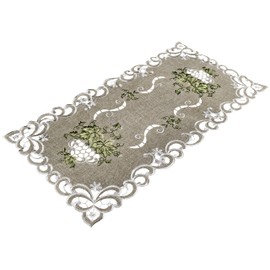 Linens, Art and Things Embroidered Green Leaf on Antique Green Fabric 14 x 27 Inch Table Runner Dresser Scarf Coffee Table Doily