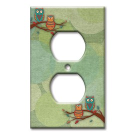 Art Plates - Single Gang Outlet Switch Plate - Decorative Metal Wall Plate - Whimsical Owls - (Made in USA)