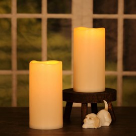 OWLZOO Set of 2 8"x4" Large Waterproof Outdoor Flameless Candles with Timers, Battery Operated Flickering LED Pillar Candles for Indoor & Outdoor Lanterns, Sturdy & Durable, No Melt & Long Lasting