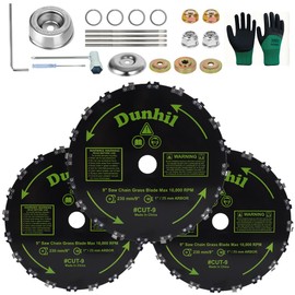 Dunhil 3 Pack 9" x 20T Chainsaw Tooth Brush Blades - Meatl Weed Eater Saw Blade Kit with 4 Carbon Steel Round Chainsaw Blades, 4 Round Files, and 4 Washers for Brush Cutters, String Trimmers