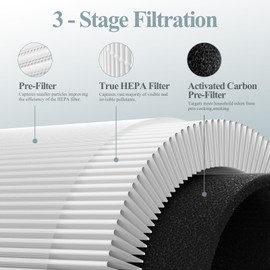 B-D03 Air Purifier Filter Compatible With MOOKA B-D03 Air Purifier, 3-in-1 H13 True HEPA Replacement, 2 Pack with Extra 8-Pieces Aroma pad
