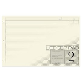 BookFactory Ledger Pad/Large 2 Column Accounting Ledger Columnar (Two Columns) Pads - 17'' x 11'', 50 Pages, Notepad Landscape Format (PAD-050-CLCPD3(17x11-Ledger-2)-AX)