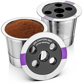 Universal Refillable Coffee Pods with 5 Holes, Suitable for k cups, Stainless steel reusable compatible with keurig 1.0 & 2.0 coffee machines brewers refillable (4) - Number of: 2