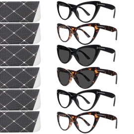 BONCAMOR 6 Pack Fashion Cat Eye Reading Glasses for Women Blue Light Blocking Oversized Spring Hinges Computer Readers (2 Black 2 Tortoise 2 Sun, 2, Diopters)