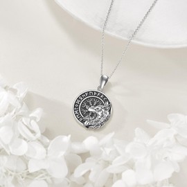 Hancock Sterling Silver Necklace for Women Fashion Trend Necklace Fine Jewelry Neutral Style Necklace for Women Men Blessing Necklace Gift for Women Men (Viking wolf)
