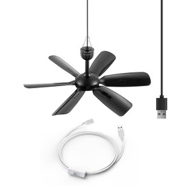 17.7-inch Portable USB Hanging Fan with 6 Blades, Indoor/Outdoor Use for RV, Camping, and Canopy, Quiet Operation (with on/off buttons)