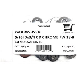 5/16 Chrome Stainless Steel Flat Washer 18-8 Flat Washer 3/4 OD (50 Pieces)