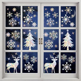 Adornos Navideos para Ventanas, 100 Pegatinas Navideas Copos de Nieve, Decoracion Navidad, Calcomanas de Vinil Electrosttico Reutilizables, Adornos...