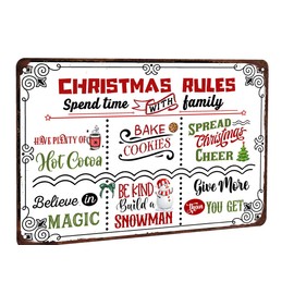 Christmas Rules Metal Tin Sign Have Christmas Time with Family Plenty of Hot Cocoa Bake Cookies Vintage Retro Poster Decor Sign for Cafe Bar Farmhouse Home Wall Decor Gift 8x12 inch