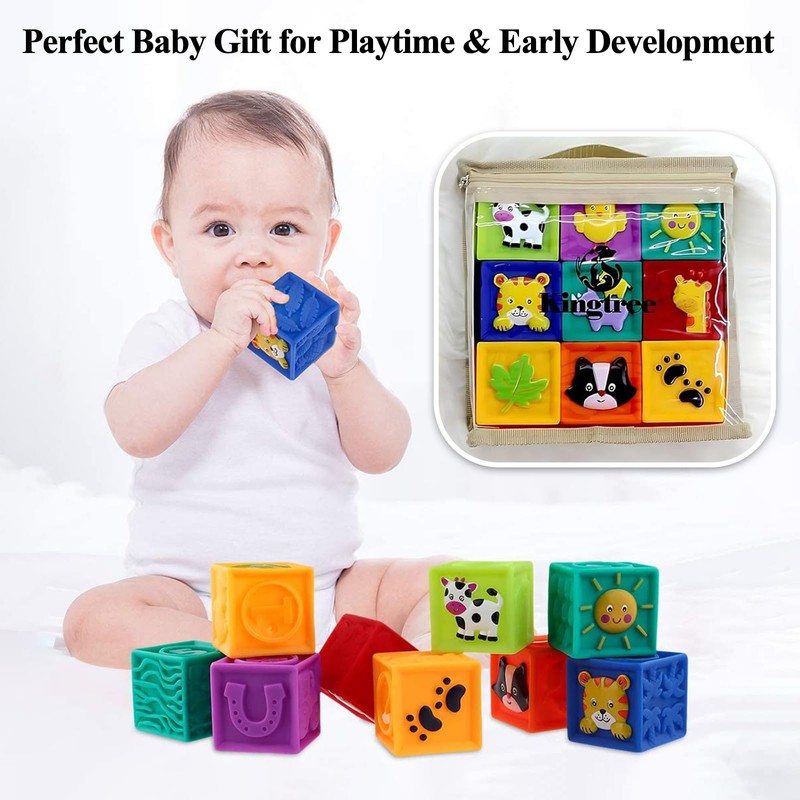 Kingtree Baby Blocks, 9PCS Soft Squeeze Building Blocks Stacking Toys