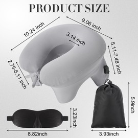 Geelin Inflatable Travel Pillow for Airplane Lightweight Inflatable Neck Supports Head and Chin with Compact Bag and Blindfold U Shaped Pillow for Traveling, Train, Car, Office Table(Grey)